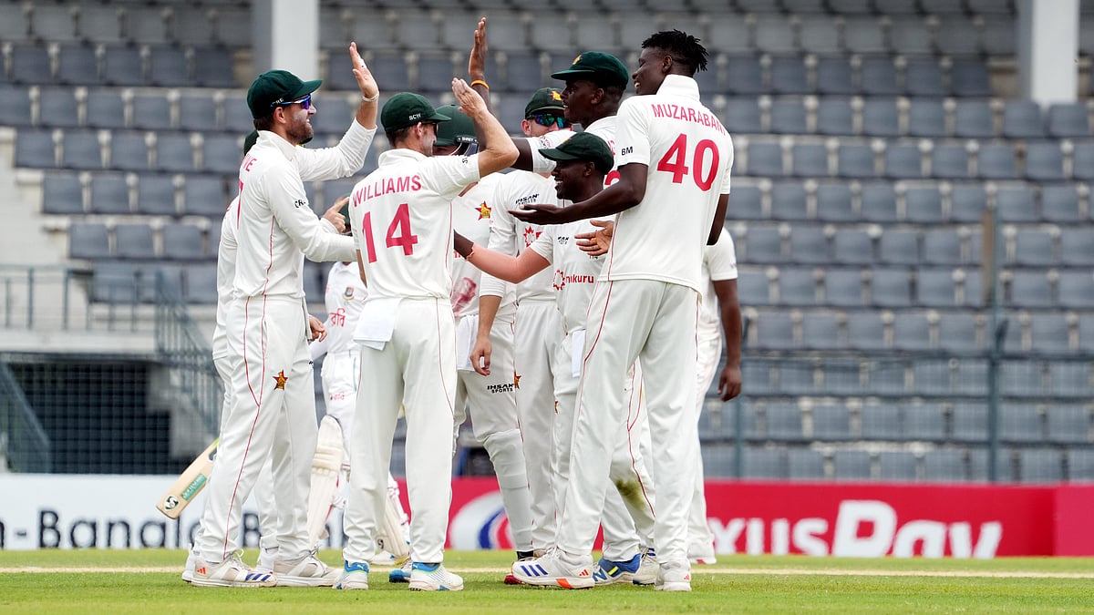 Photo: X | Zimbabwe Cricket : Zimbabwe national cricket team players during the first Test match against Bangladesh in Sylhet.