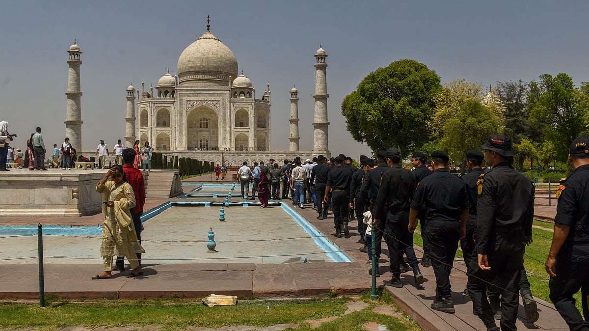 PTI : Agra: Security personnel conduct a drill ahead of the US Vice President JD Vance's visit, at the Taj Mahal in Agra, Tuesday, April 22, 2025.