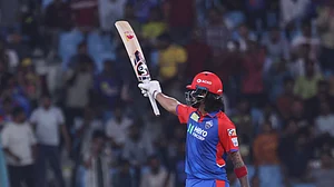 AP Photo : Delhi Capitals' KL Rahul celebrates after scoring fifty runs during the Indian Premier League cricket match between Lucknow Super Giants and Delhi Capitals at Atal Bihari Vajpayee Ekana Cricket Stadium in Lucknow.
