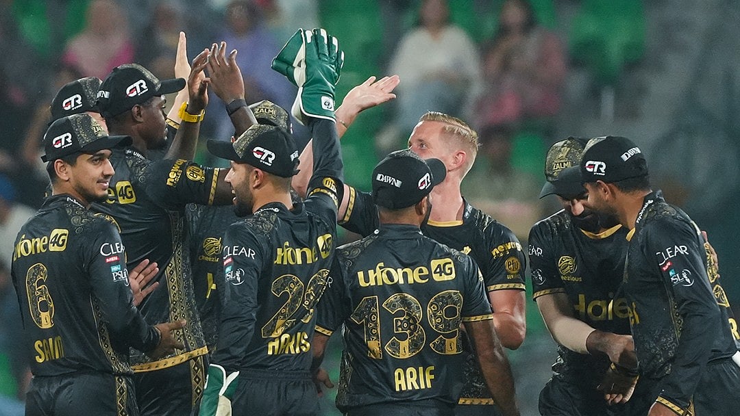 X | Pakistan Super League  : Peshawar Zalmi celebrate their win over Lahore Qalandars in PSL 2025 match 14. 