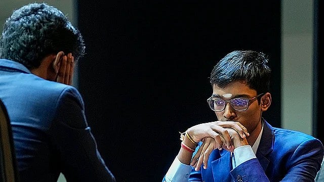 PTI : File photo of Indian GM R Praggnanandhaa in action at the Tata Steel Chess India Rapid in Kolkata.