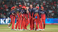 (AP Photo/Aijaz Rahi)

 : Royal Challengers Bengaluru's Josh Hazlewood celebrate a wicket during the Indian Premier League cricket match. 
