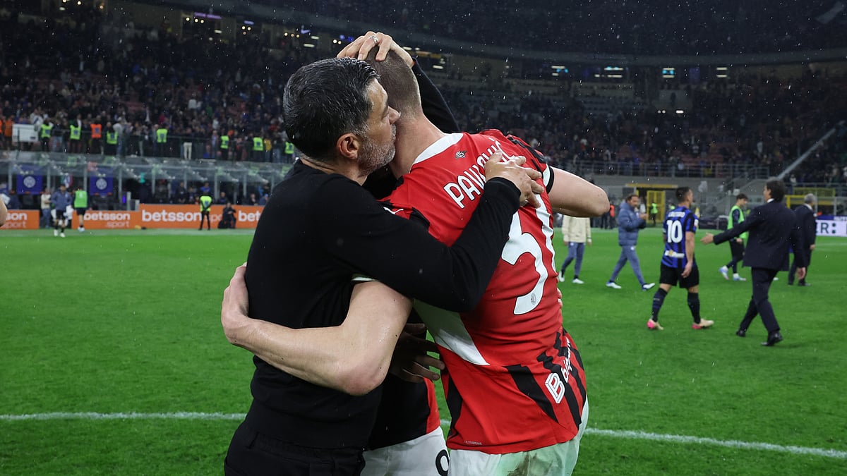 Sergio Conceicao celebrates Coppa Italia semi-final success.