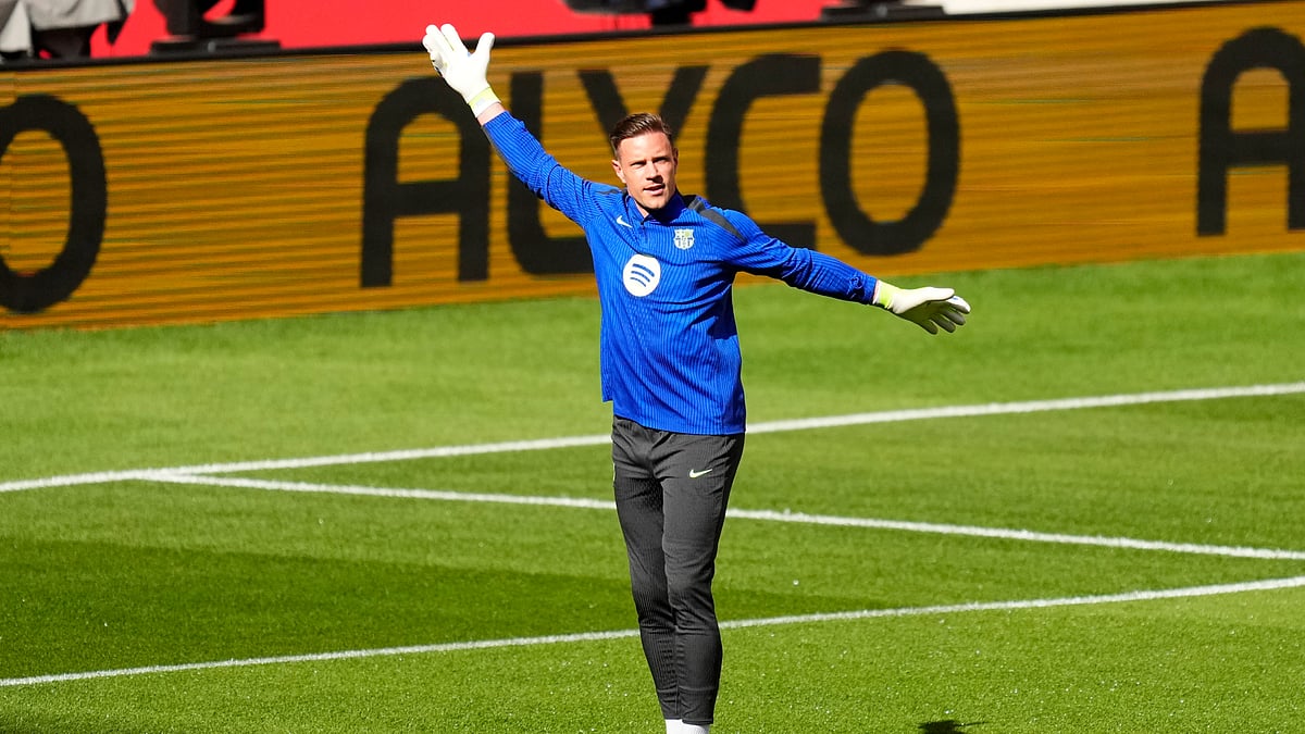 Marc-Andre ter Stegen pictured in training on Friday
