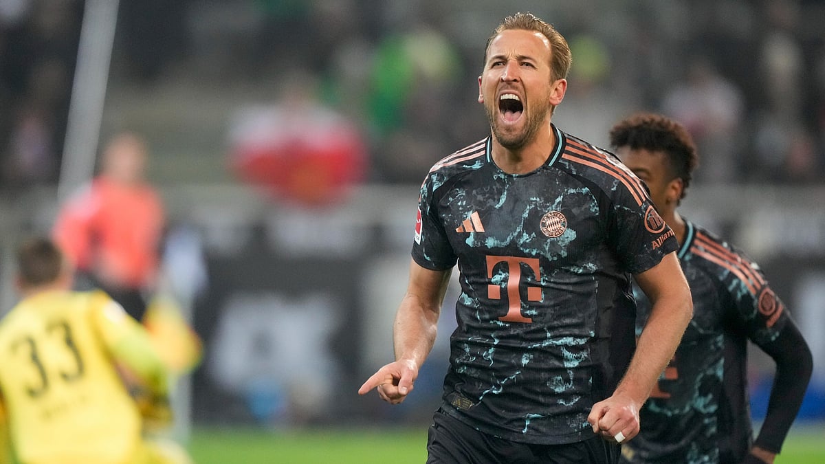 Bayern Munich's Harry Kane celebrates a goal against Borussia Moenchengladbach during their German Bundesliga 2024-25 match in Moenchengladbach on Jan. 11, 2025. - AP/Martin Meissner, file