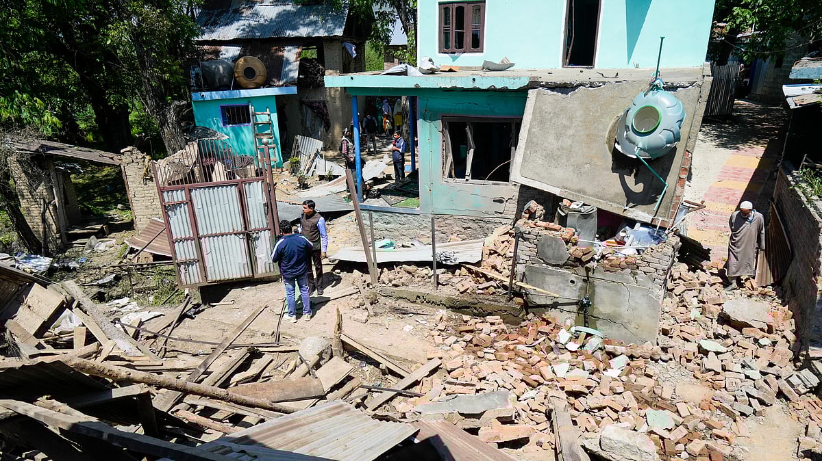 -PTI : Pulwama: The demolished house of Lashkar-e-Taiba terrorist Asif Sheikh at Tral in Pulwama district, Friday, April 25, 2025. Authorities razed his residential house to the ground by way of blasting after his alleged role surfaced in the Baisaran Pahalgam terror attack in which atleast 26 people, mostly tourists, were killed.