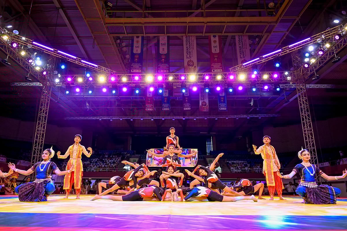 X/@khadseraksha : Asian Yogasana Championship 2025 opening ceremony.