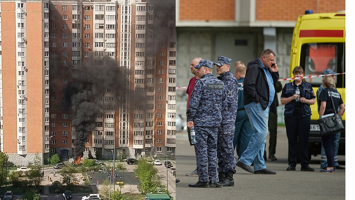 OSTOROZHNO NOVOSTI via AP; AP Photo : Flames and smoke rise from the scene where Lt. Gen. Yaroslav Moskalik (L); Police and investigators work at the scene where Moskalik, a deputy head of the main operational department in the General Staff of the Russian armed forces, was killed by an explosive device placed in his car in Balashikha, just outside Moscow, Russia, on Friday, April 25, 2025. 