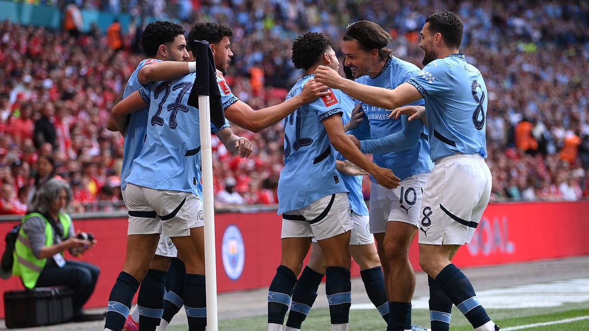Manchester City celebrate against Nottingham Forest