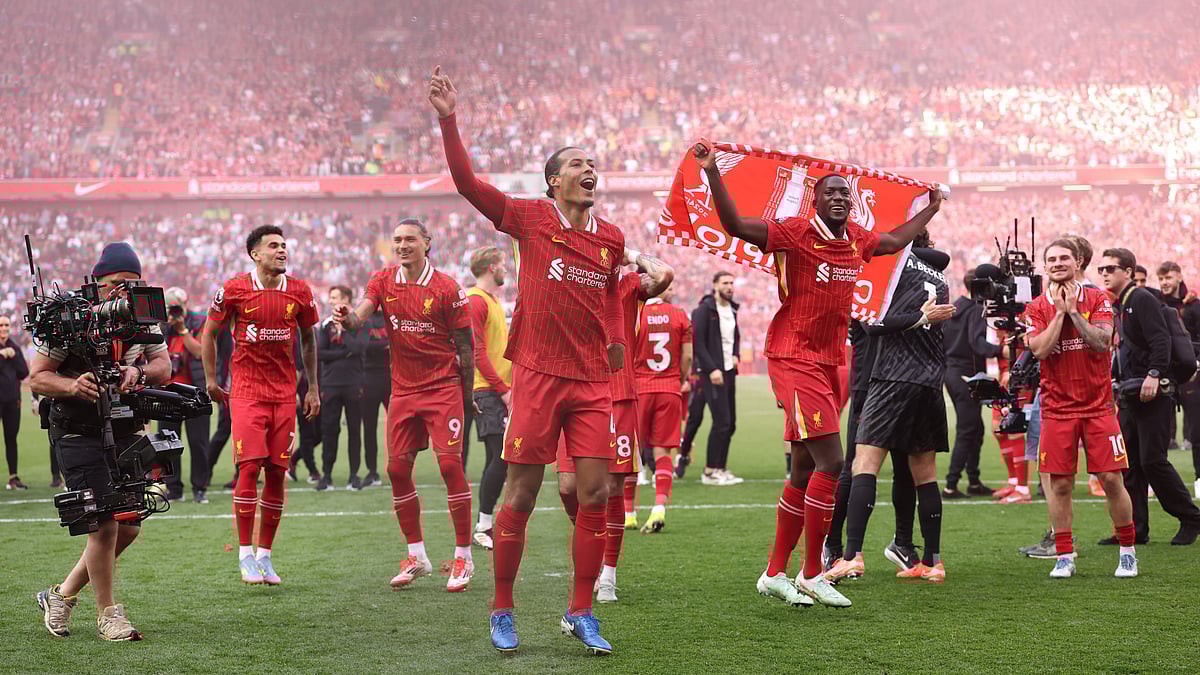 Liverpool celebrate their Premier League title triumph