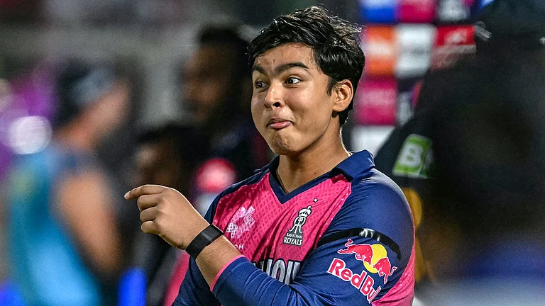 Vaibhav Suryavanshi pictured in the aftermath of the Rajasthan Royals' win - null