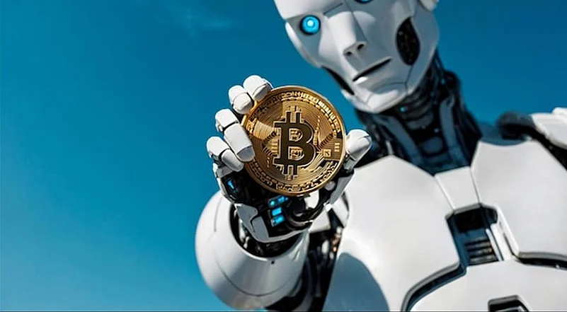 A Robot is holding a coin in his hand