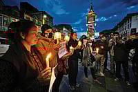 | Photo: AP : In Solidarity: People gather for a candle march in Srinagar 