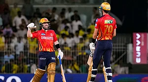 PTI : Punjab Kings' Josh Inglis (left) and Marco Jansen celebrate after winning the Indian Premier League match against Chennai Super Kings.