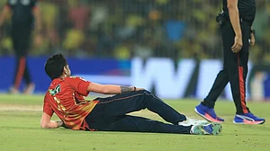 AP : Punjab Kings' Yuzvendra Chahal celebrates after taking a hat-trick during the Indian Premier League match against Chennai Super Kings.