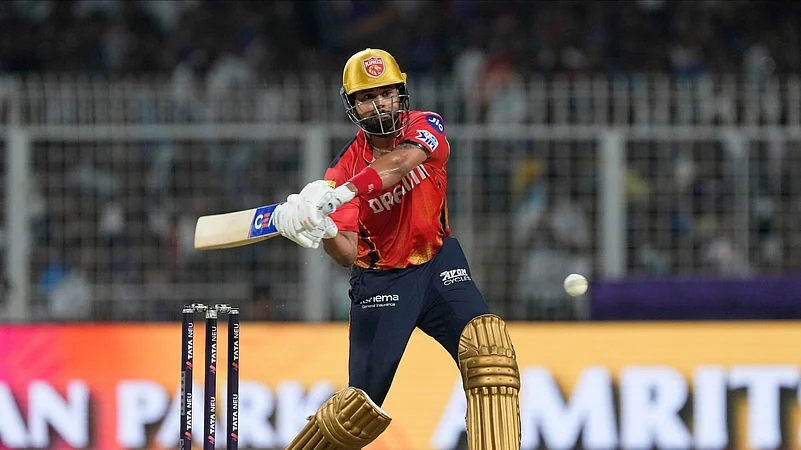 Punjab Kings captain Shreyas Iyer plays a shot. AP