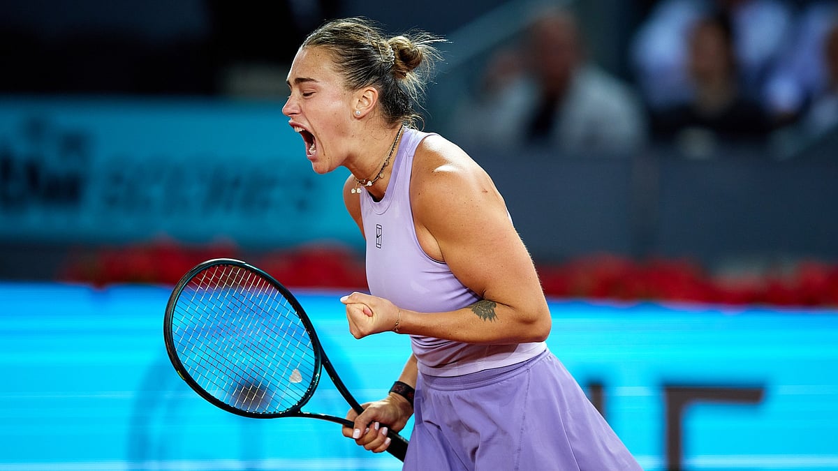 Aryna Sabalenka celebrates her win