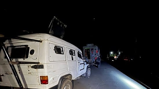 | PTI : Security vehicles stationed during a cordon and search operation after a gunfight broke out between terrorists and security forces, in Kulgam district of Jammu and Kashmir, Wednesday, April 23, 2025.