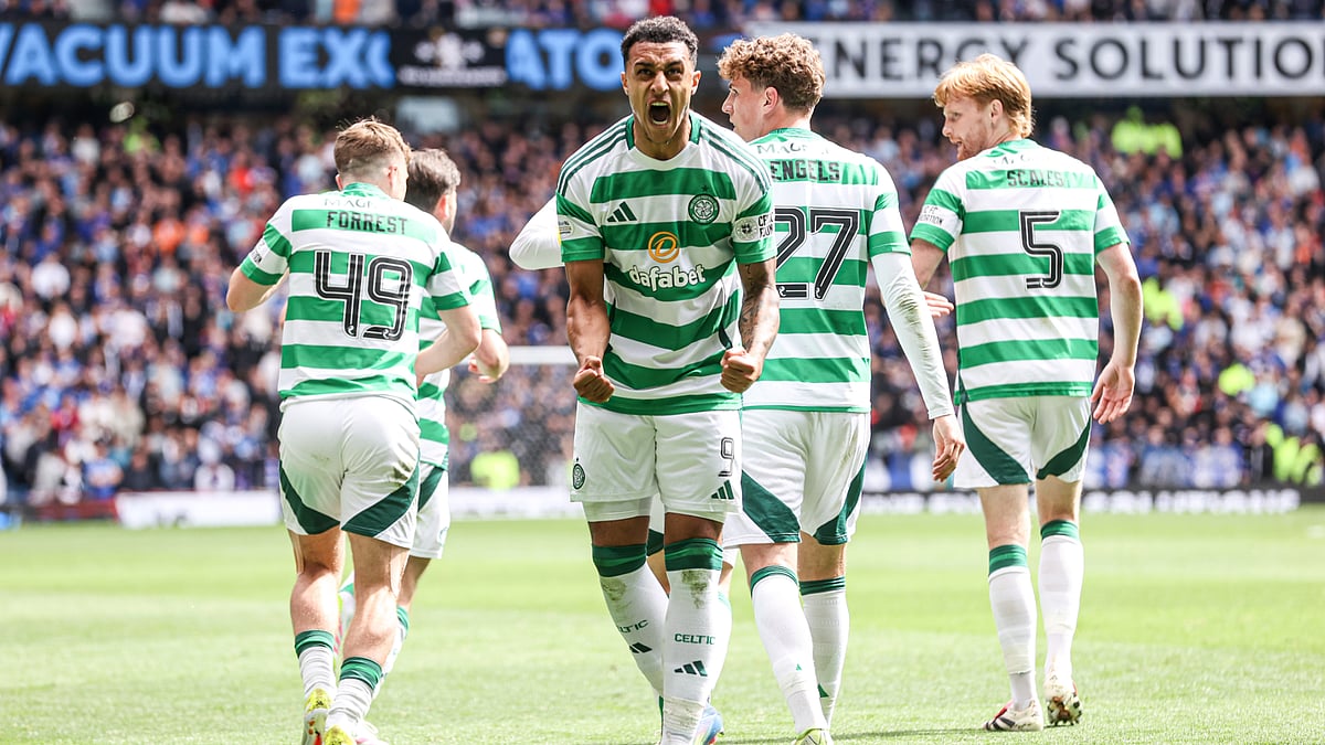 Adam Idah celebrates his leveller for Celtic on Sunday