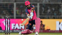 AP : Rajasthan Royals' captain Riyan Parag bats during the Indian Premier League match against Kolkata Knight Riders at Eden Gardens.