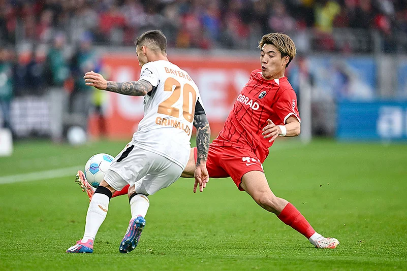 Germany Soccer Bundesliga Freiburg vs Bayer Leverkusen: Alejandro Grimaldo