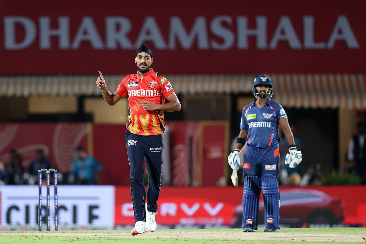 X/IPL : Arshdeep Singh celebrates after taking the wicket of Nicholas Pooran