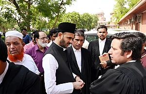 Photo by Arvind Yadav/Hindustan Times via Getty Images : Samajwadi Party (SP) MP from Sambhal Zia Ur Rehman Barq outside the Supreme Court of India, after Waqf Amendment Act case hearing on April 17, 2025 in New Delhi, India