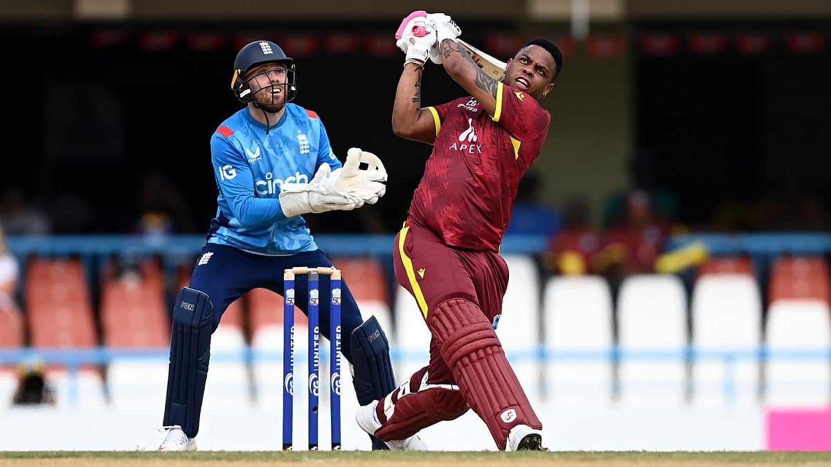 Shimron Hetmyer in action against England last year.