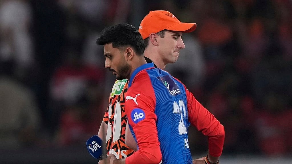 AP : Sunrisers Hyderabad's captain Pat Cummins, left, shake hands with Delhi Capitals' captain Axar Patel before the Indian Premier League cricket match between Sunrisers Hyderabad and Delhi Capitals at Rajiv Gandhi International Cricket Stadium in Hyderabad, India, Monday, May 5, 2025.