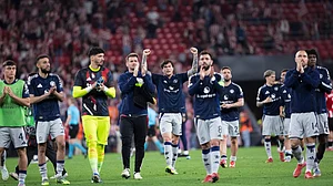 Man Utd celebrate their win in Bilbao