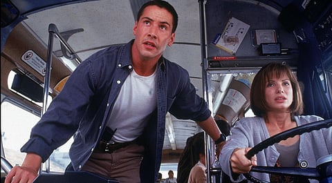 Still of Sandra Bullock and Keanu Reeves from Speed