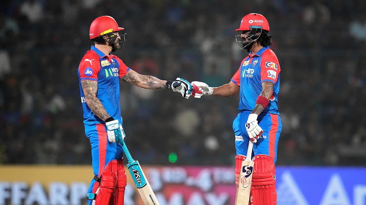 Delhi Capitals Faf du Plessis, left, and batting partner KL Rahul. AP Photo
