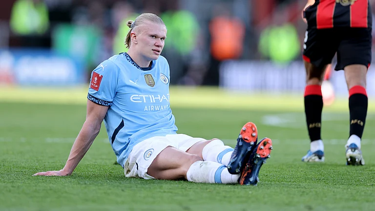 Erling Haaland has been out since Man City's FA Cup quarter-final win. - null