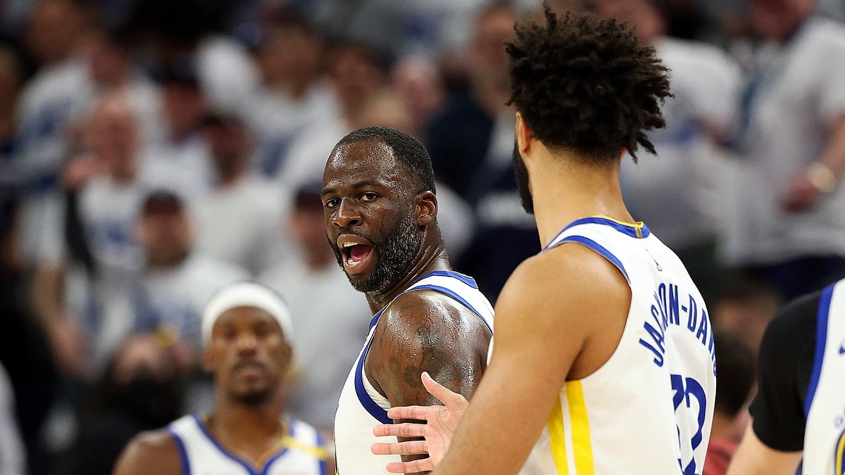 Draymond Green reacts to his technical foul against the Minnesota Timberwolves.