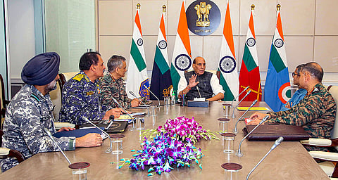 Rajnath Singh meets CDS and three service chiefs