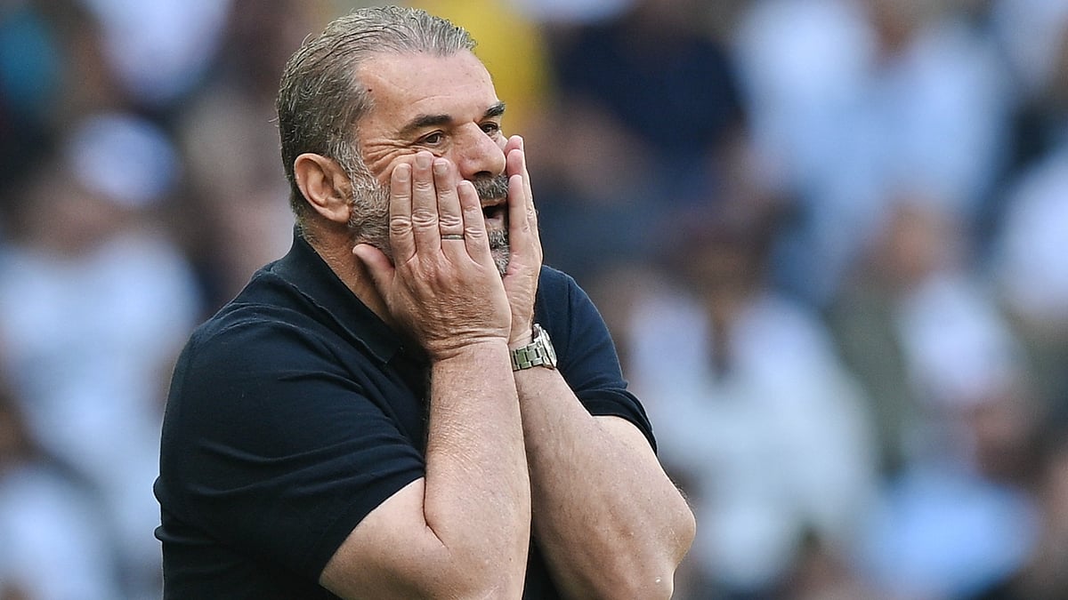 Ange Postecoglou looks on during Tottenham's 2-0 defeat at home to Crystal Palace.