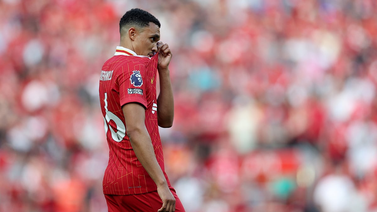 Trent Alexander-Arnold reacts after Liverpool's 2-2 draw with Arsenal