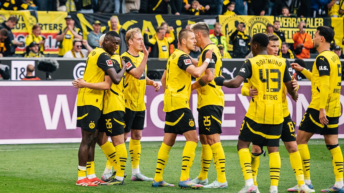 File : Borussia Dortmund vs Ulsan HD, FIFA Club World Cup 2025: File photo of Borussia Dortmund players celebrating against Wolfsburg.