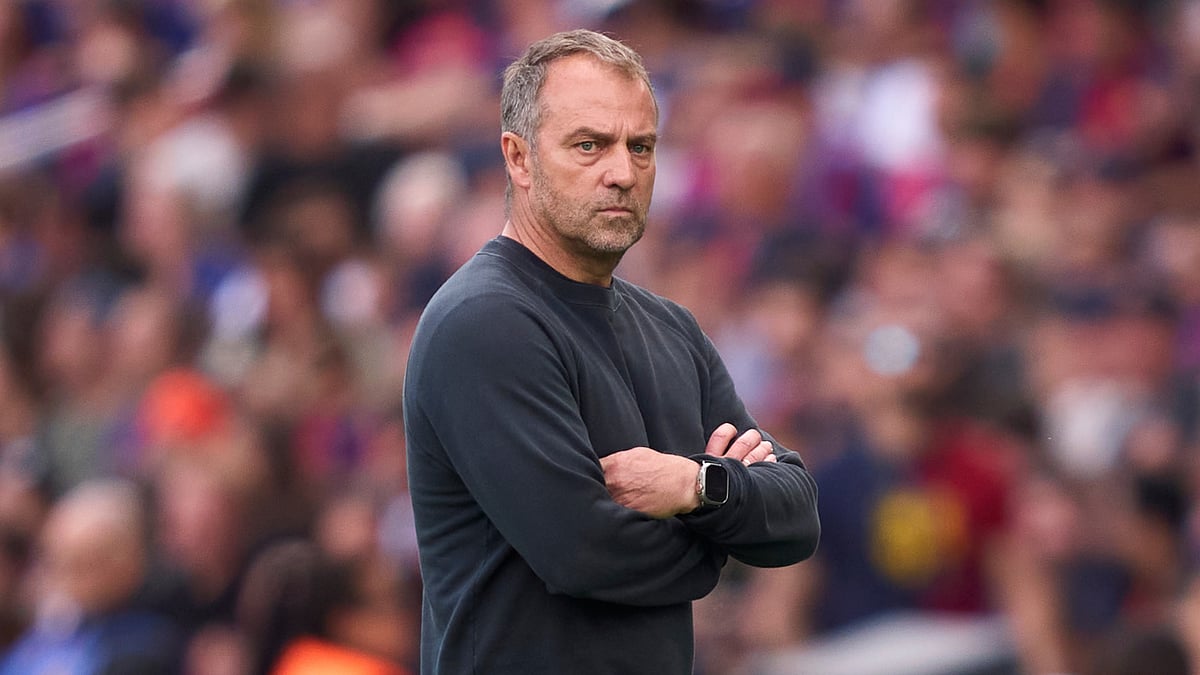 Hansi Flick during Barcelona's win over Real Madrid