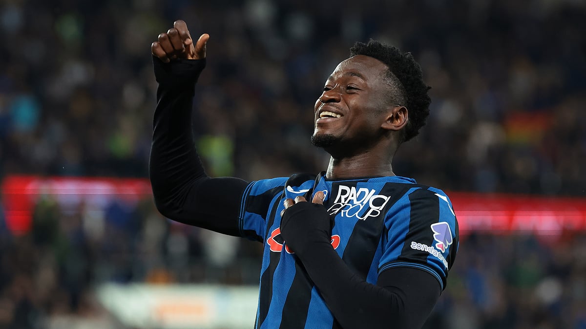 Ibrahim Sulemana celebrates his goal for Atalanta on Monday