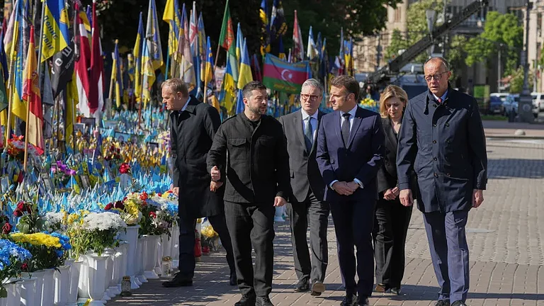 European leaders meet President Volodymyr Zelenskyy in Ukraine - AP