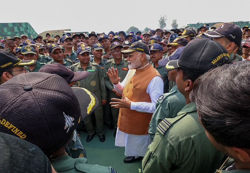 PM Modi with soldiers at Adampur Air Base on Tuesday