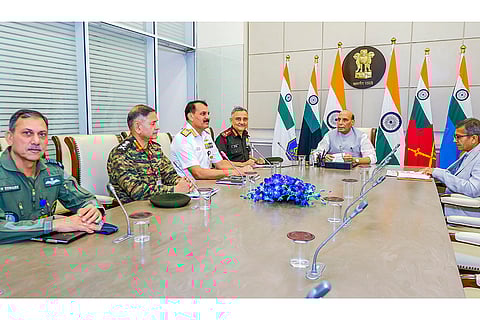 Rajnath Singh meets with CDS and Services' chiefs
