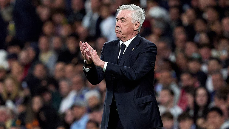 Carlo Ancelotti applauds during Real Madrid's win over Mallorca - null