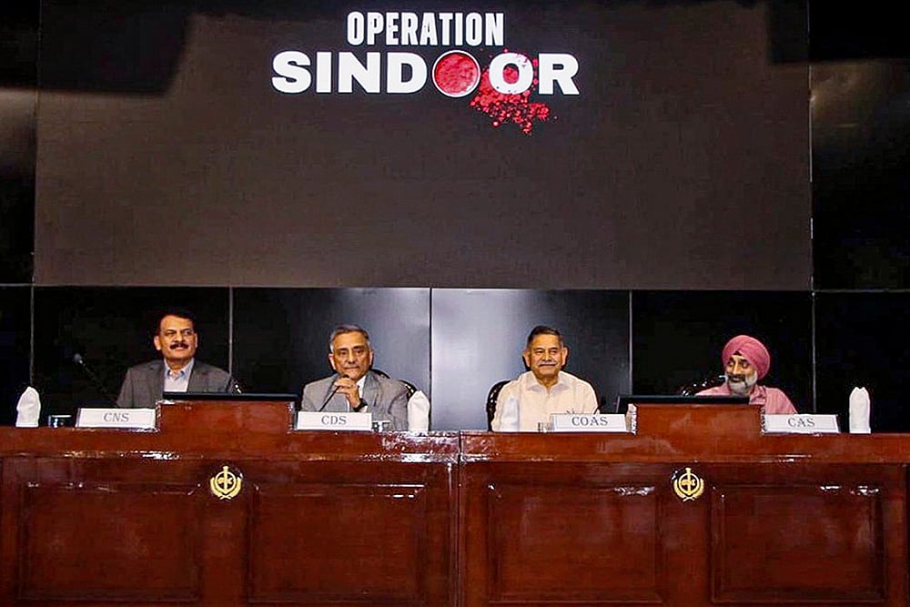 | Photo: @HQ_IDS_India via PTI : CDS, Tr-service chiefs provide perspective on Operation Sindoor