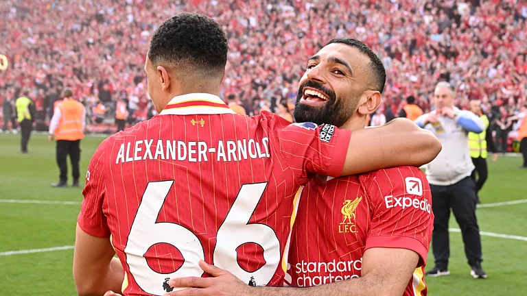 Liverpool's Trent Alexander-Arnold and Mohamed Salah - null
