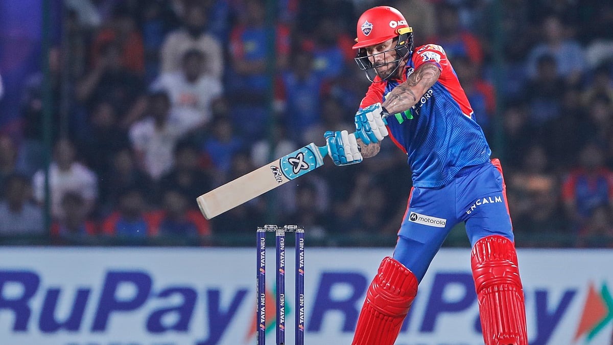  (AP Photo) : Delhi Capitals' Faf du Plessis plays a shot in the Indian Premier League cricket match between Delhi Capitals and Kolkata Knight Riders.