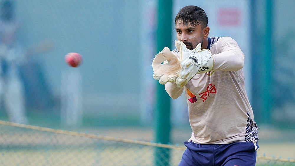 | Photo: AP/Mahesh Kumar A. : Litton Das participates in a training session