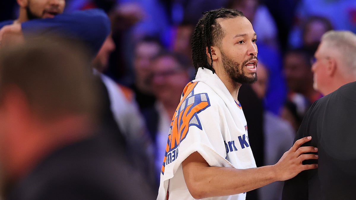 Jalen Brunson walks off the court after the New York Knicks' victory