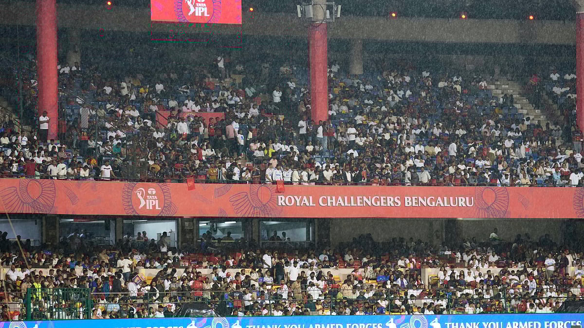 (AP Photo/Aijaz Rahi)
 : Displays around the field read 'Thank You Armed Forces' referring to the recent military operation by India against Pakistan, as the Indian Premier League cricket match between Kolkata Knight Riders and Royal Challengers Bengaluru is delayed due to the rain at Chinnaswamy Stadium in Bengaluru, India, Saturday, May 17, 2025. 


